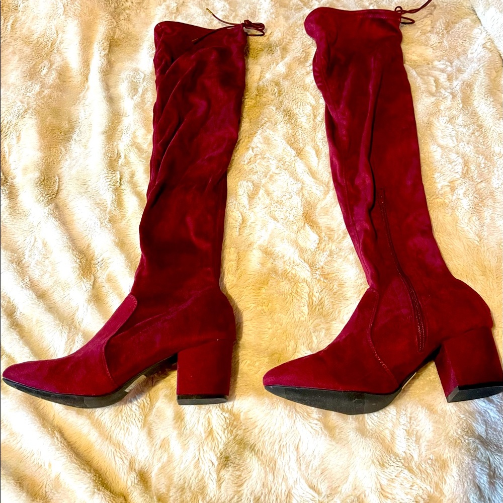Burgundy soft over the knee boots